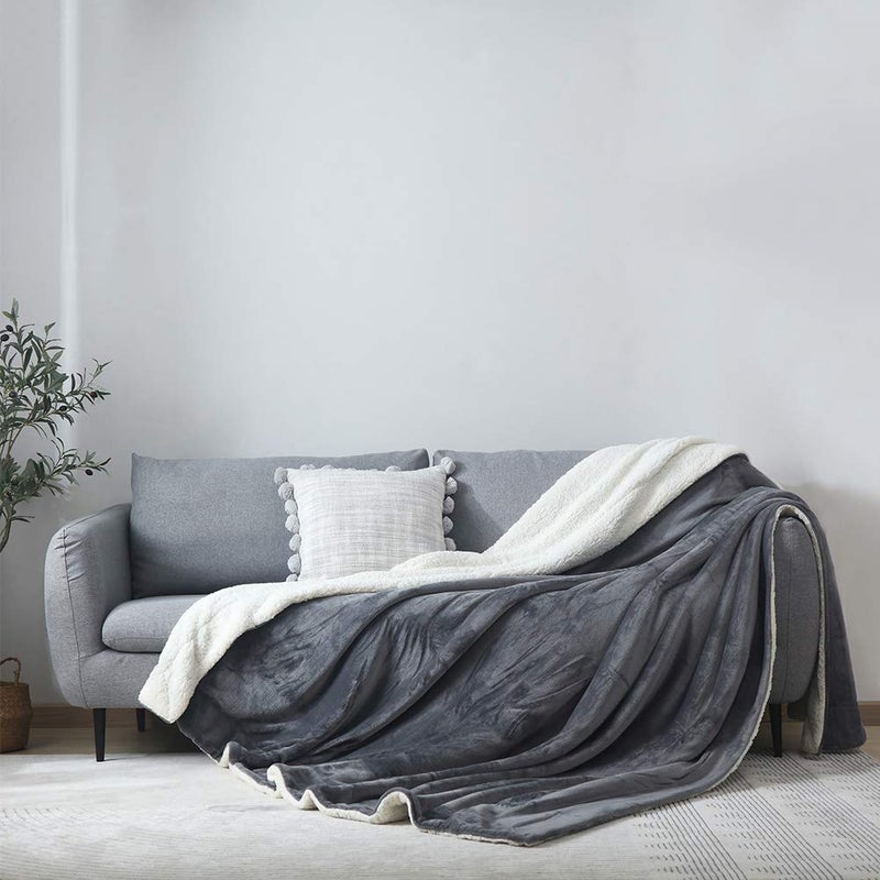 NANPIPER Flannel Blanket Reversible Sherpa Throw Blanket Super Soft Fuzzy Plush Microfiber (90"x90" Gray) Queen - Image 2